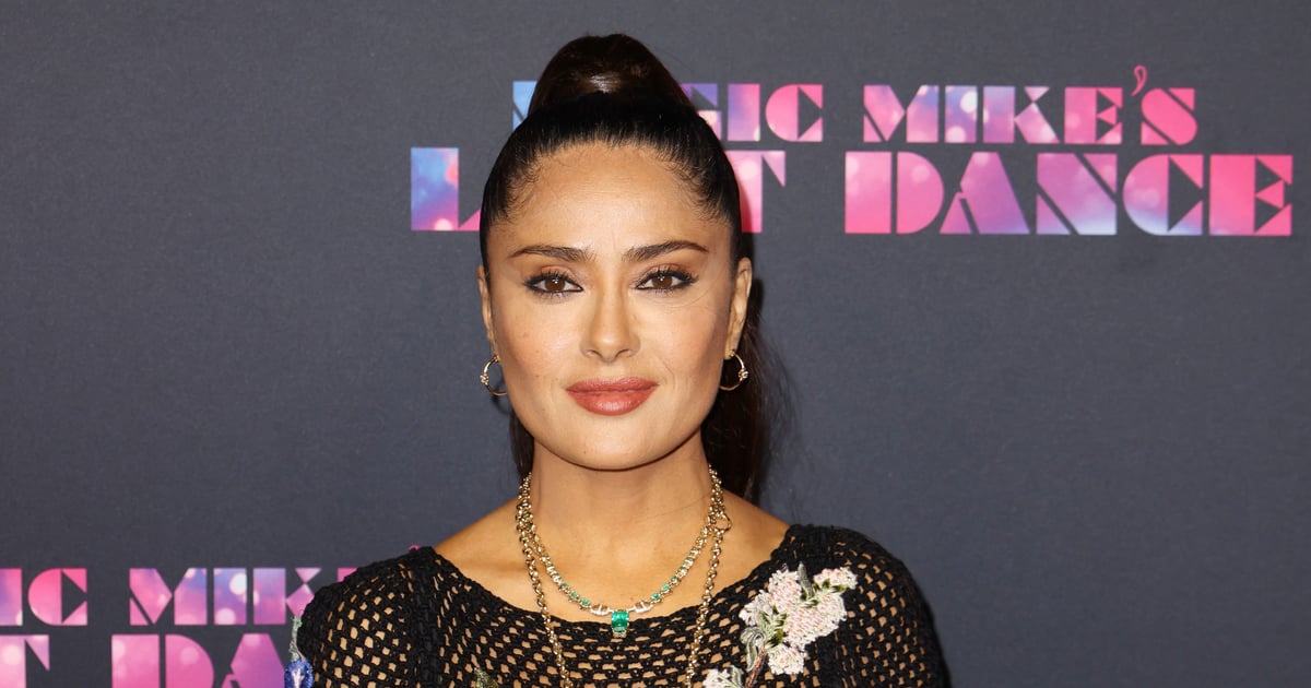 Salma Hayek porte une robe en résille pour la première de Magic Mike