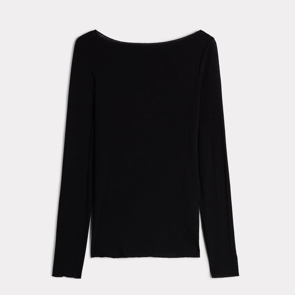 Top ultraléger noir en cachemire et modal à encolure bateau