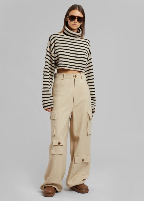 The Frankie Shop Pantalon cargo surdimensionné en laine bouillie Hailey