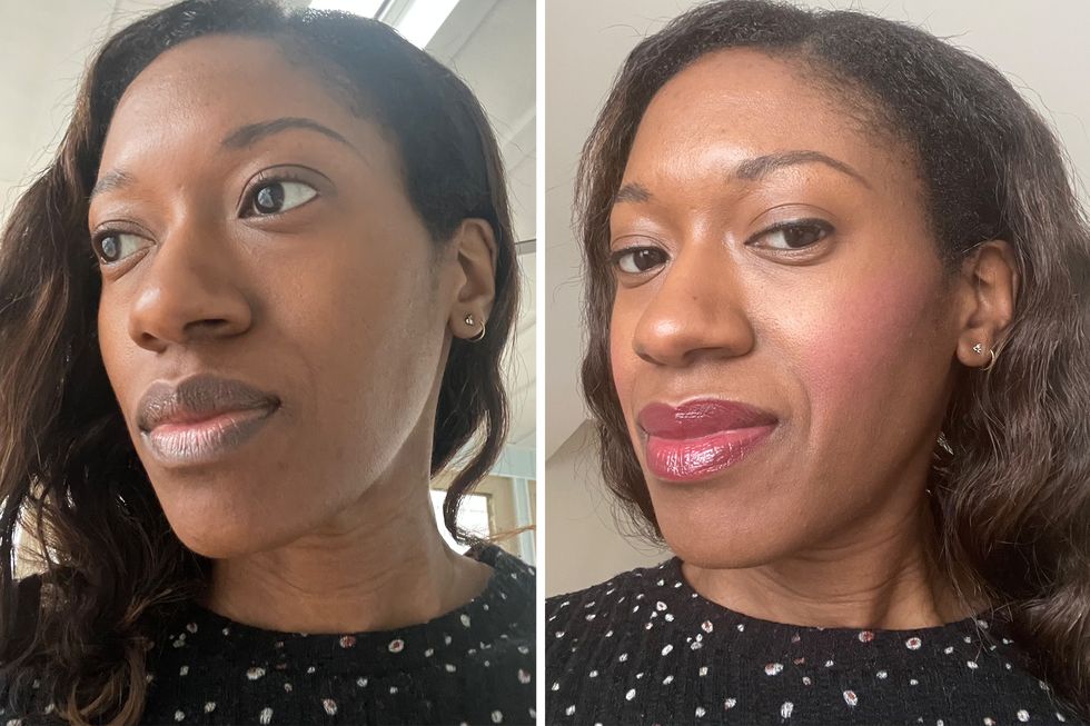 monique valeris porte le fard à joues beauté rare dans la teinte grace