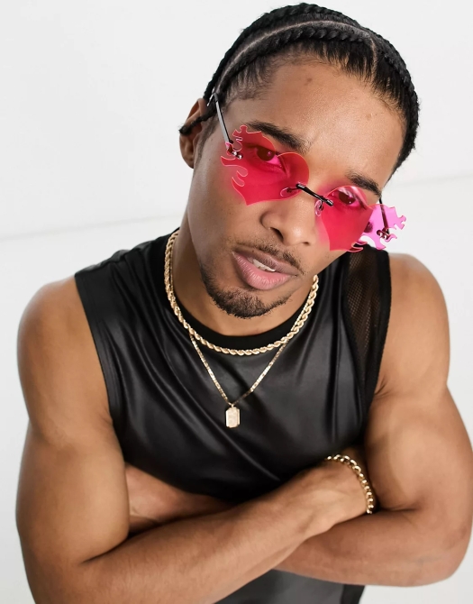 ASOS - Public Desire - Lunettes de soleil avec flammes en forme de cœur et découpes - Rose fluo