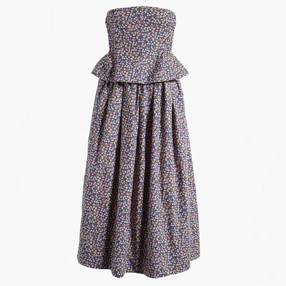 Robe bustier à basque et petites fleurs