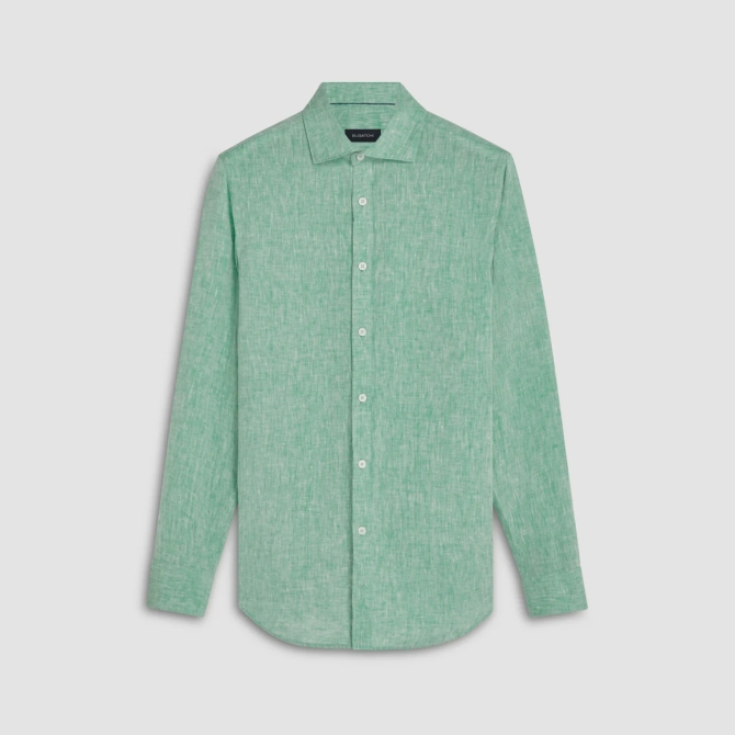 Chemise en lin uni à coupe ajustée Bugatchi