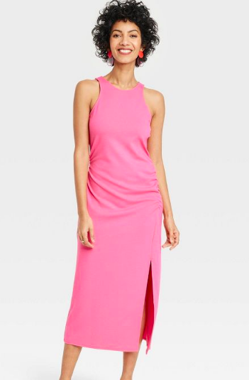 Robe sans manches froncée en ponte pour femme