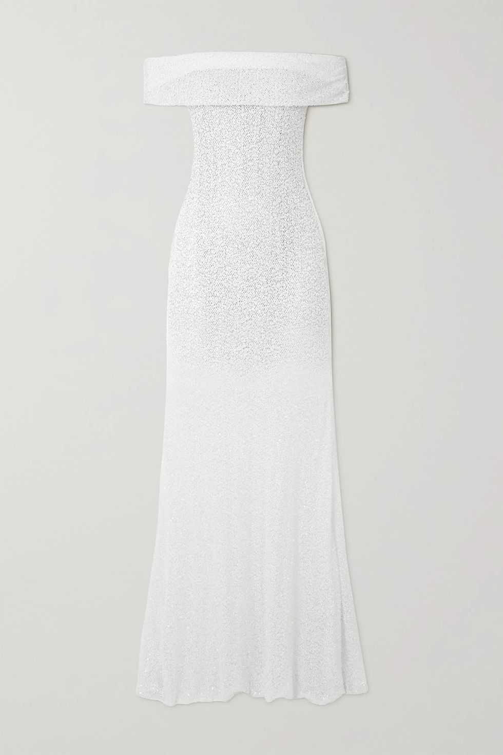 Robe longue en maille ajourée ornée à épaules dénudées