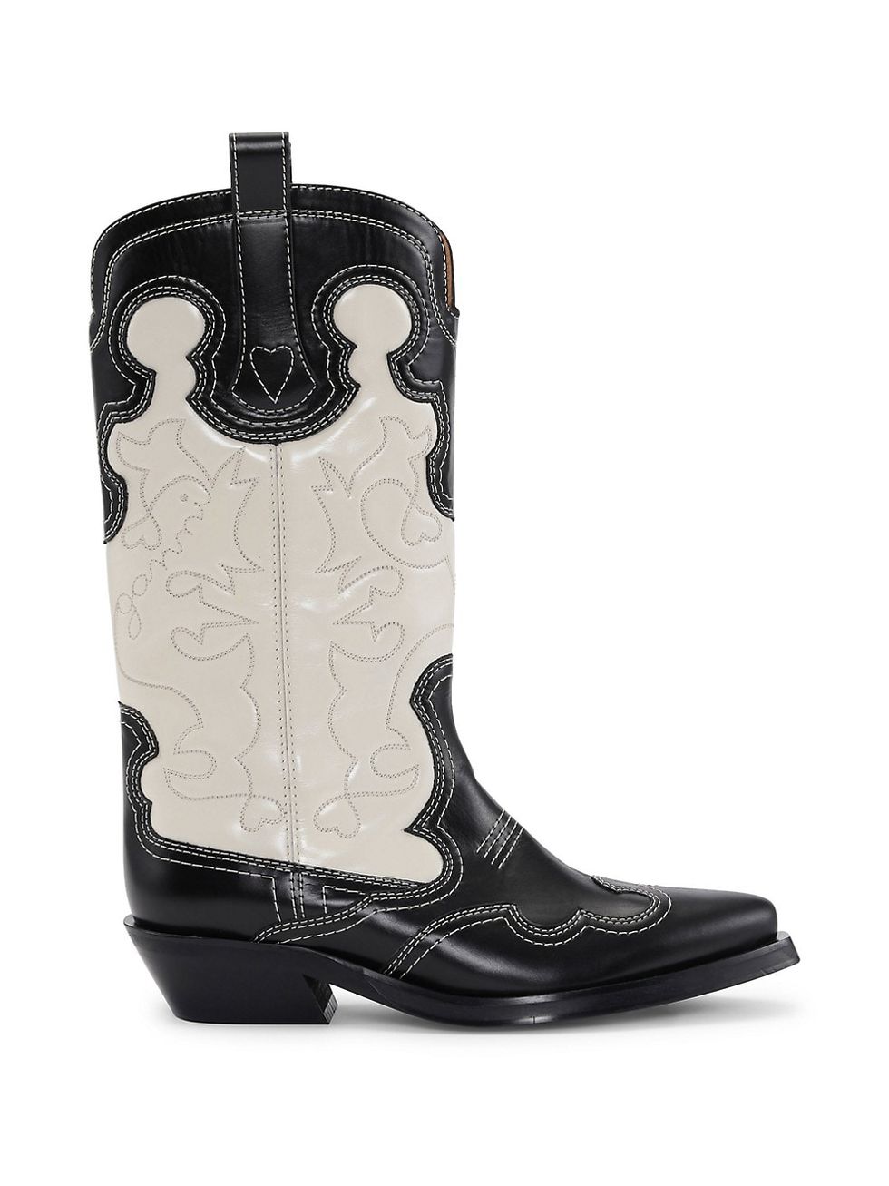 Bottes western en cuir à couleurs contrastées brodées Bottes western en cuir à couleurs contrastées brodées