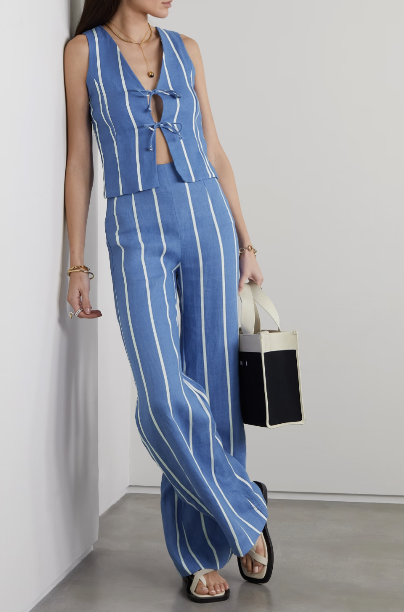 Haut en lin noué sur le devant à rayures Elfie Haut en lin noué sur le devant à rayures Elfie