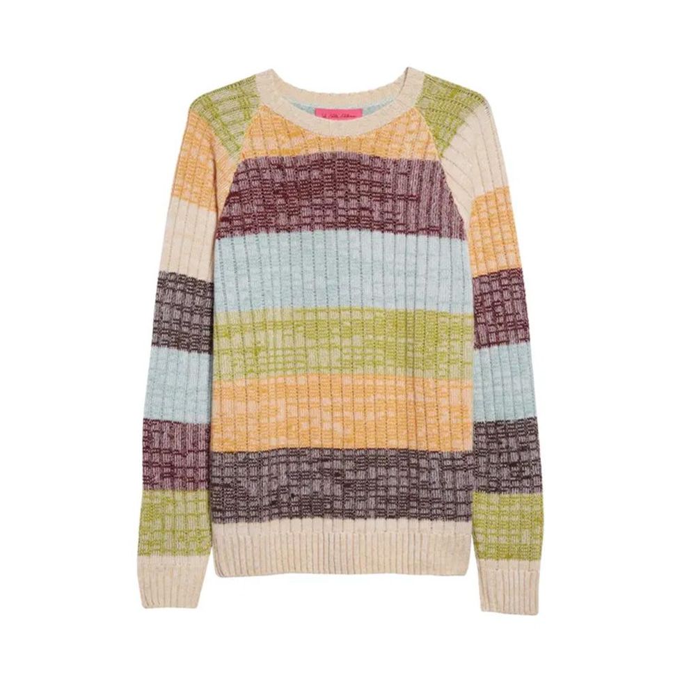 Pull en cachemire à col rond et rayures chinées Pull en cachemire à col rond et rayures chinées