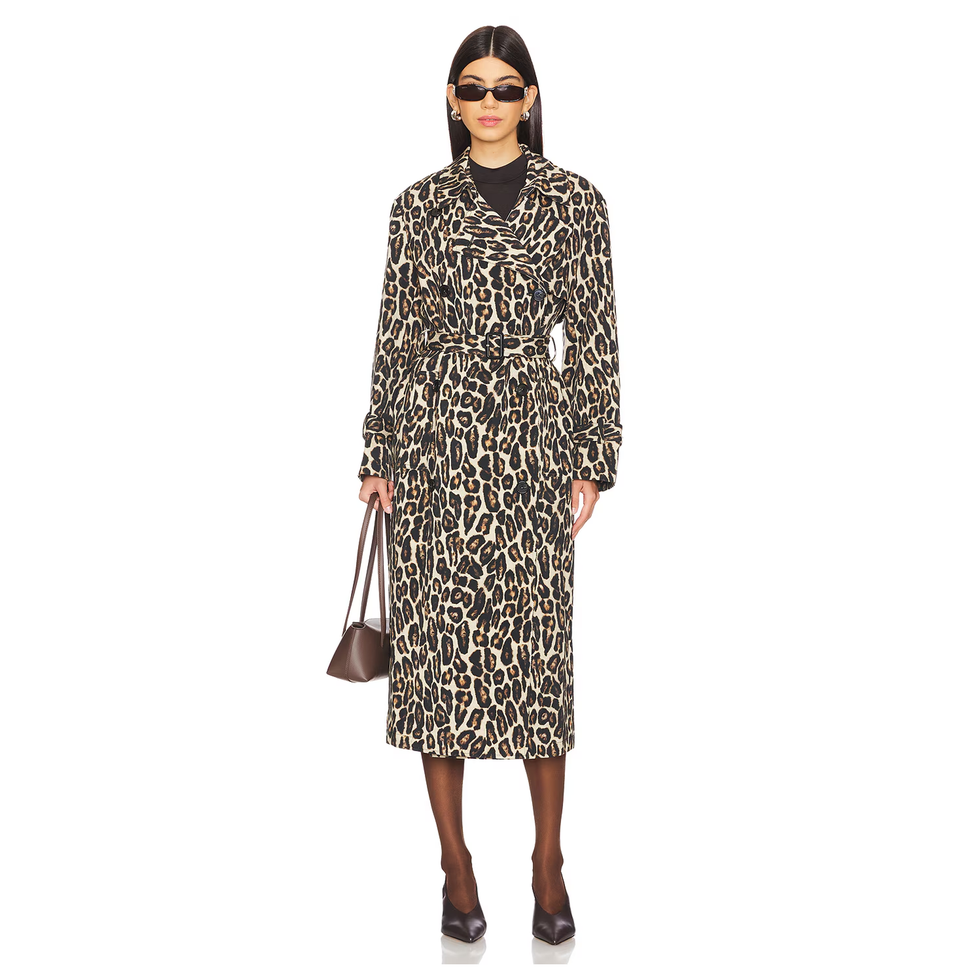 Trench-coat léopard en laine extensible Trench-coat léopard en laine extensible