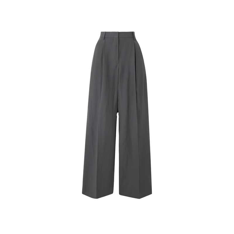 Pantalon large en sergé de laine mélangée plissé