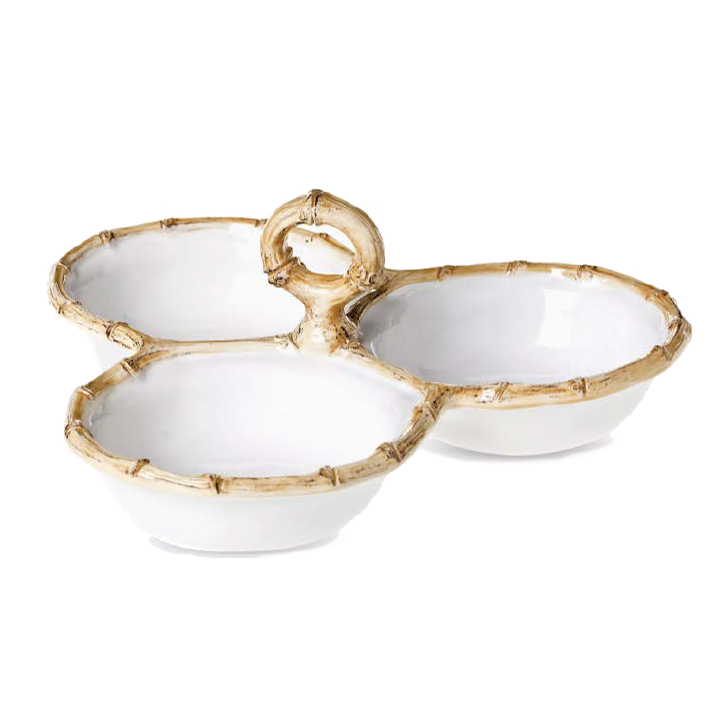 Serveur triple bol en bambou