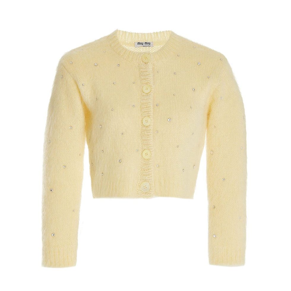 Cardigan en mohair mélangé brodé de diamants Cardigan en mohair mélangé brodé de diamants