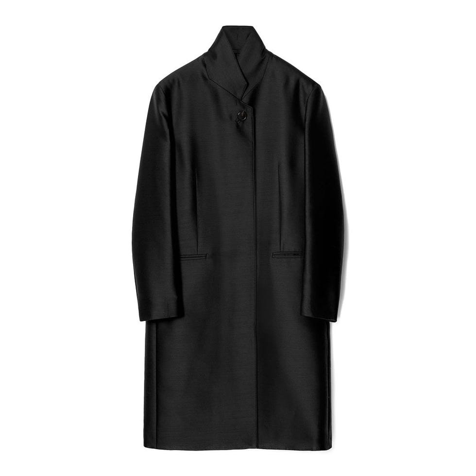 Manteau à simple boutonnage en satin de laine Manteau à simple boutonnage en satin de laine