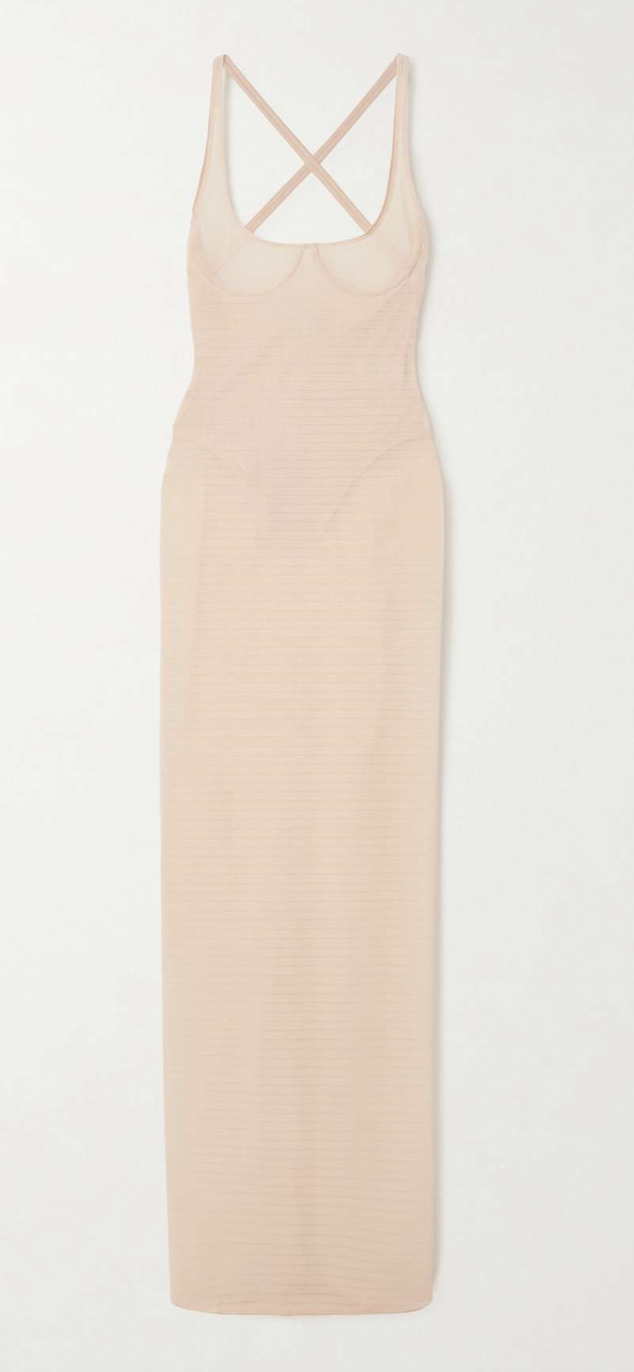 Robe longue en tulle stretch