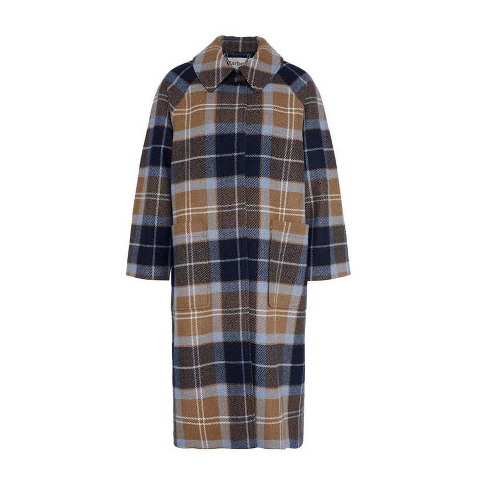 Manteau de voiture en mélange de laine tartan Kira