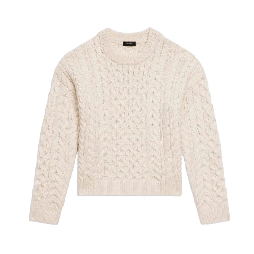 Pull à col rond torsadé en laine et cachemire