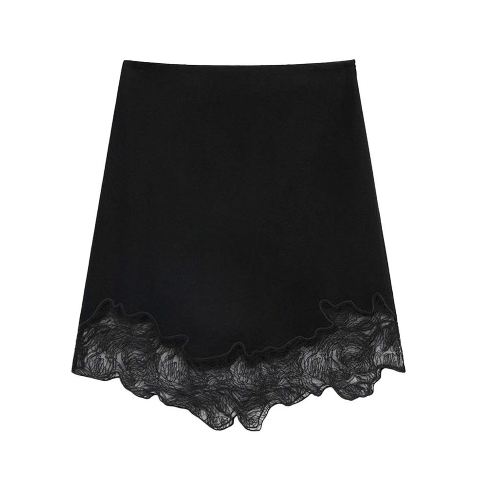 Jupe asymétrique bordée de dentelle