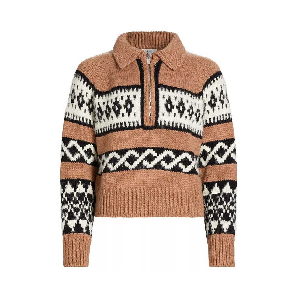 Pull à demi-zip en laine mérinos Carter Intarsia Pull à demi-zip en laine mérinos Carter Intarsia