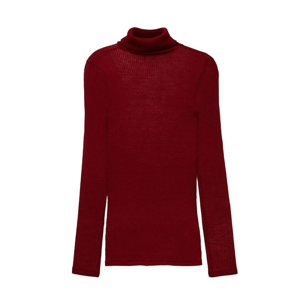 Haut tubulaire à col élevé en laine et en soie