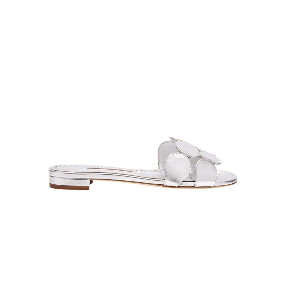 Sandales à glissière plate métallique coupée en cercle Sandales à glissière plate métallique coupée en cercle