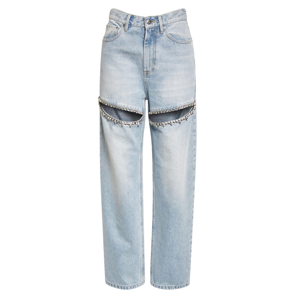Jean à jambes droites en coton à fente cristalline Jean à jambes droites en coton à fente cristalline