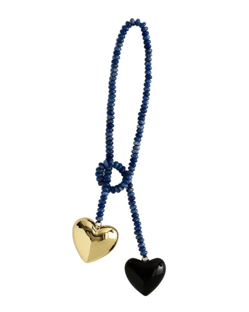 Charme de sac perlé à double coeur