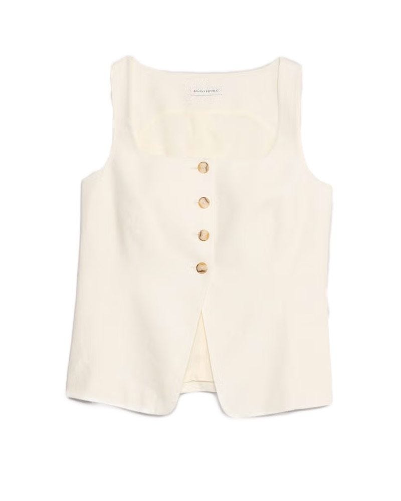 Gilet long à col carré en lin Gilet long à col carré en lin