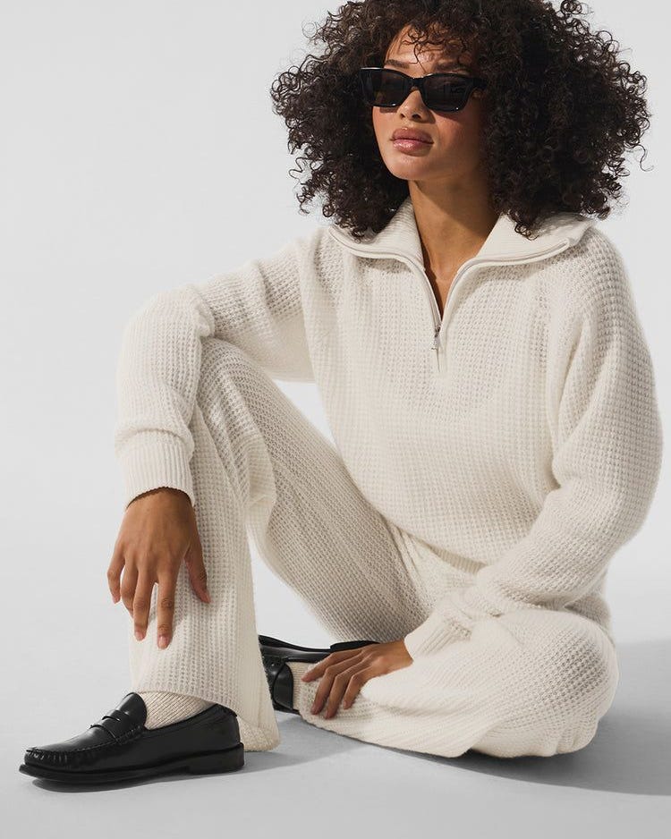 Waffle en peluche en cachemire 1/4 Zip Pullover