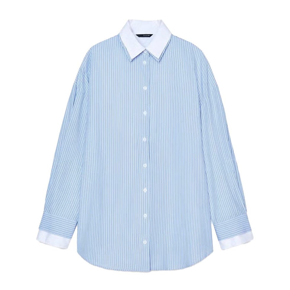 Chemise de popline à rayures combinées Chemise de popline à rayures combinées