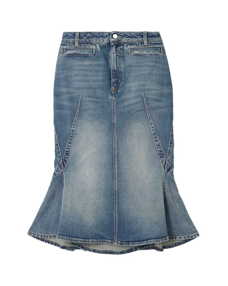 Jupe midi denim lambrisée