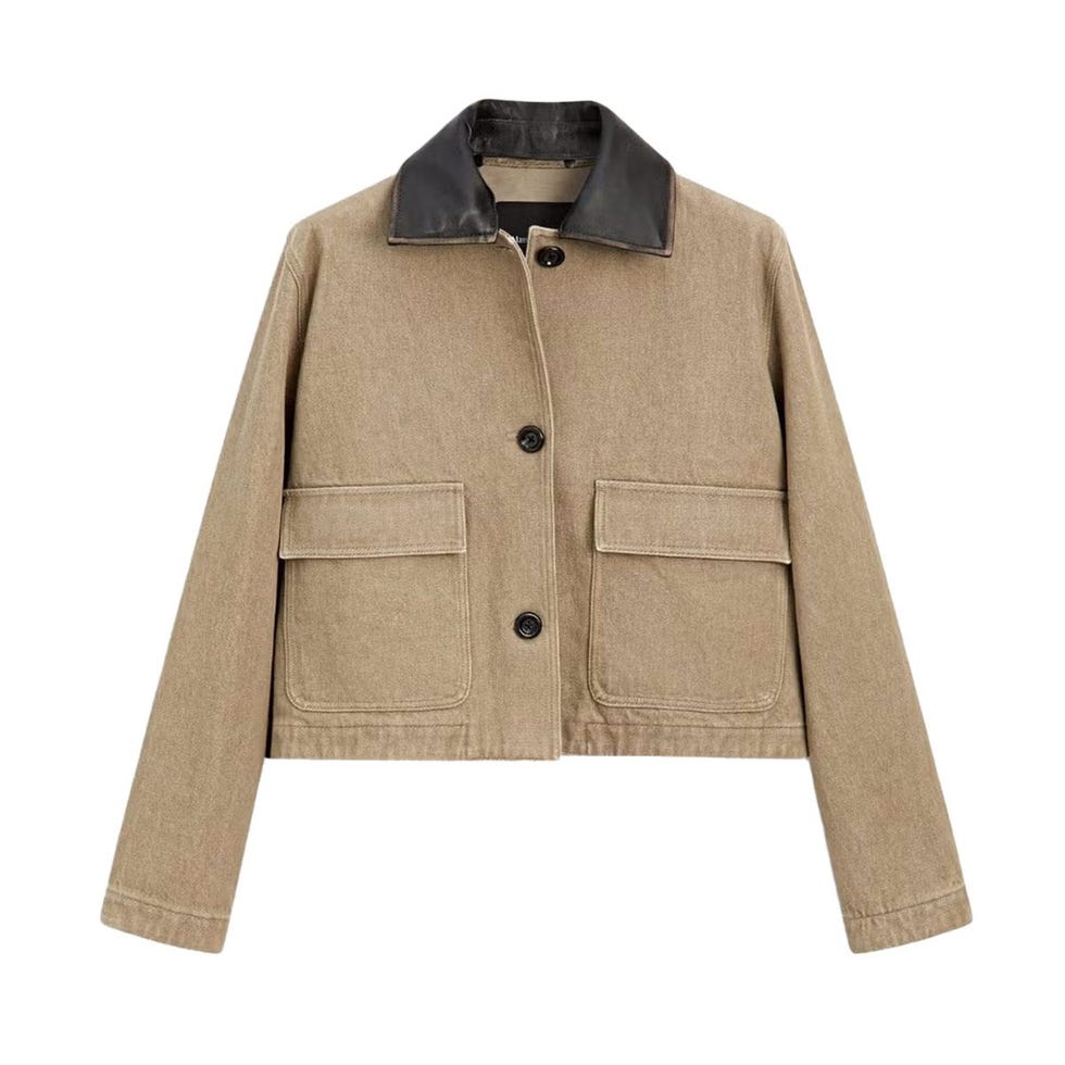 Veste à col en cuir recadré