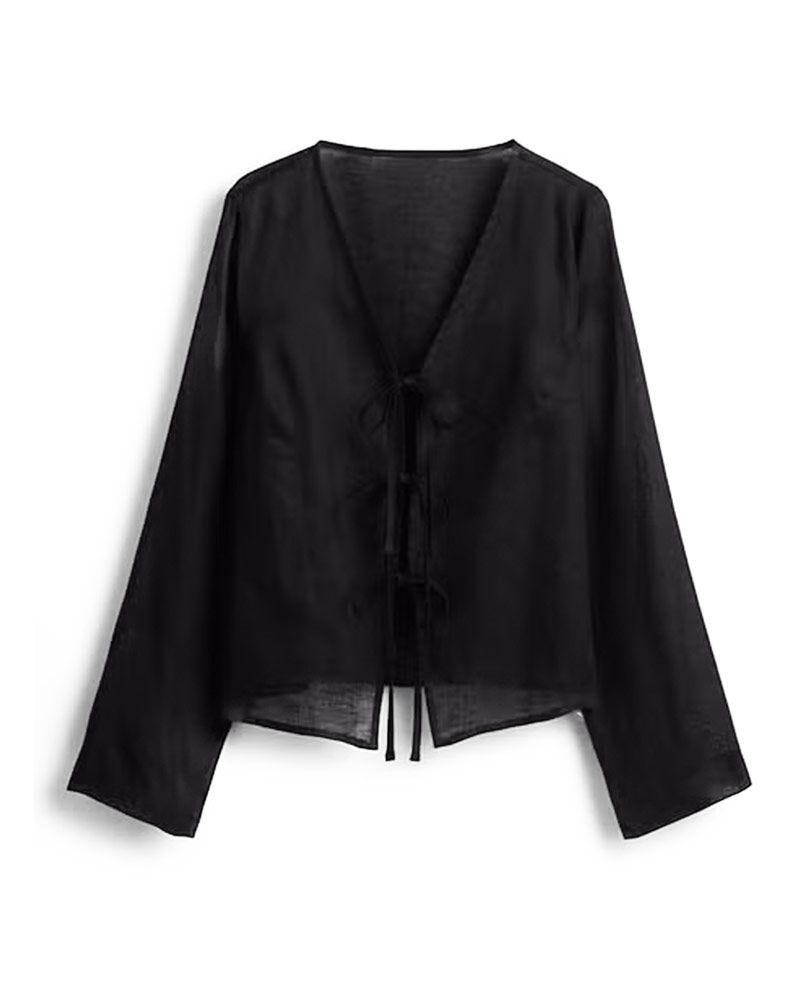 Chemise à tie-front 100% en lin