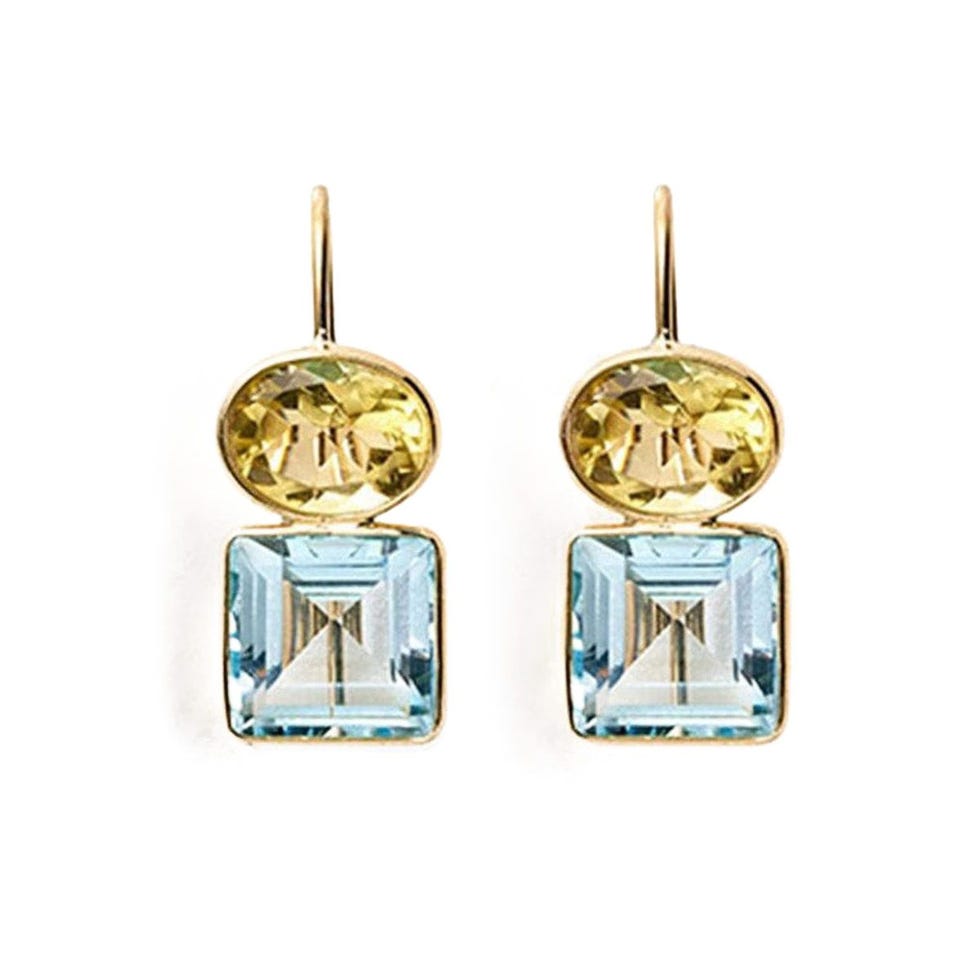 Boucles d'oreilles en duo de quartz au citron et de ciel topaze