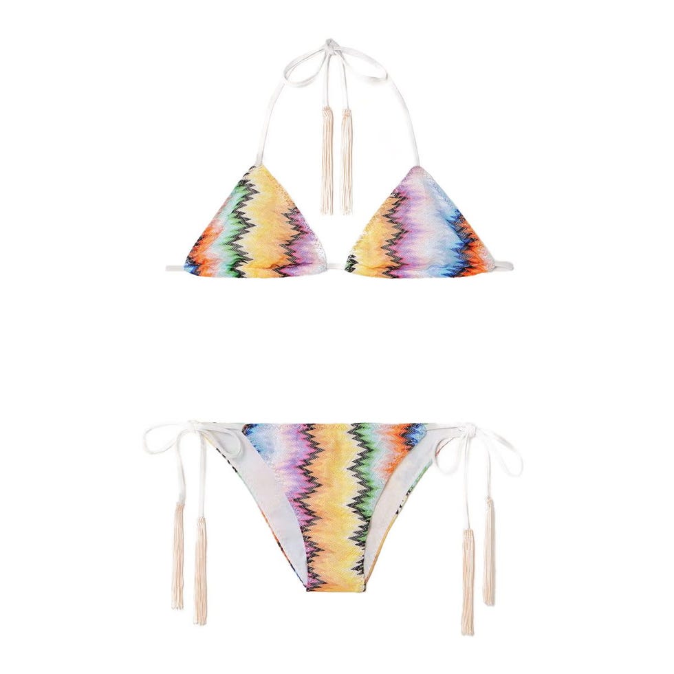 Bikini triangulaire à crochet à rayures à franges à frange