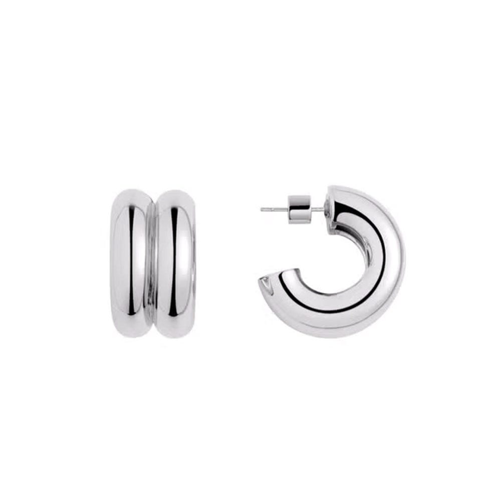 Boucles d'oreilles à double cerceau en rhodium Boucles d'oreilles à double cerceau en rhodium