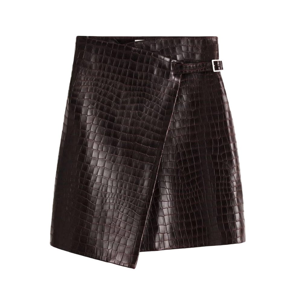 Jupe enveloppante en cuir à effet croc Jupe enveloppante en cuir à effet croc