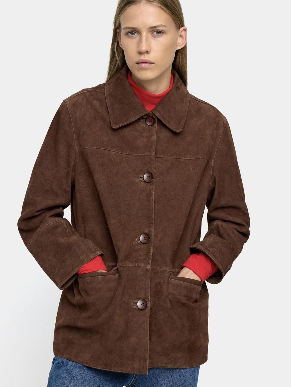 Grande veste en daim brun