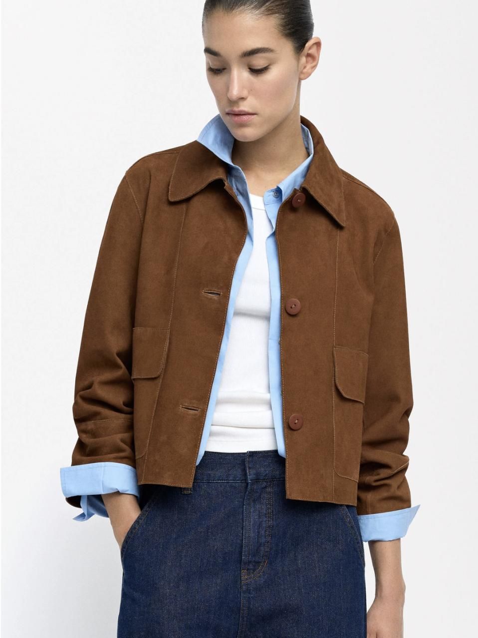 Poches de veste en daim marron