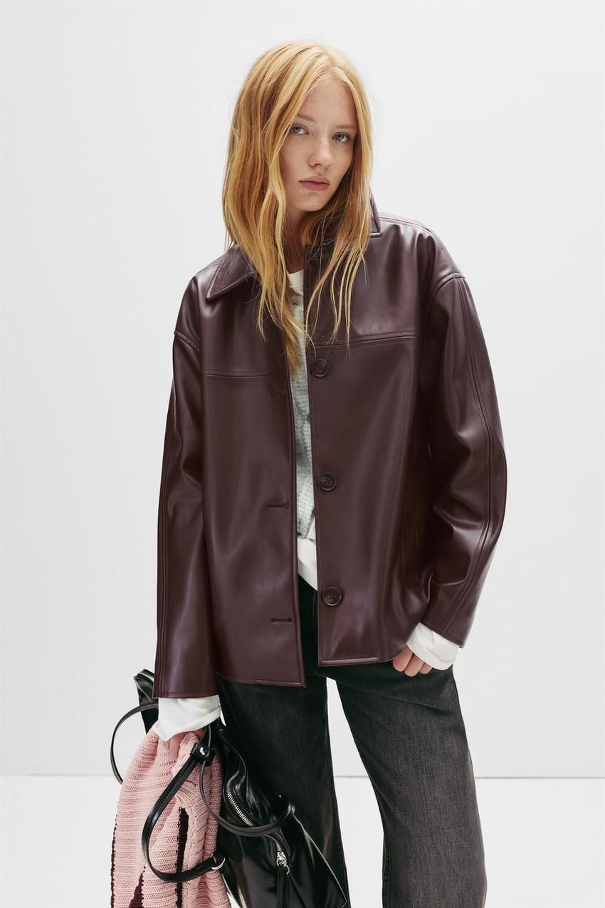 Veste d'effet en cuir bordeaux