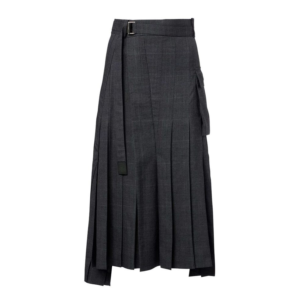 Prince de Galles Vérifiez la jupe midi en laine