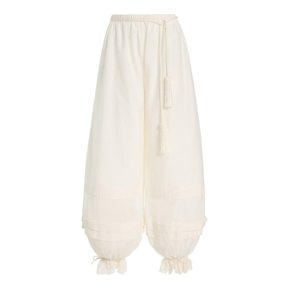 Pantalon en coton et soie perlé