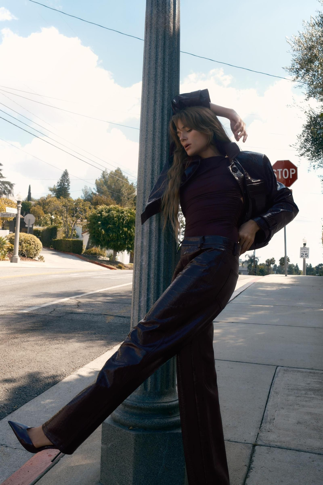 Pantalon en simili cuir marron