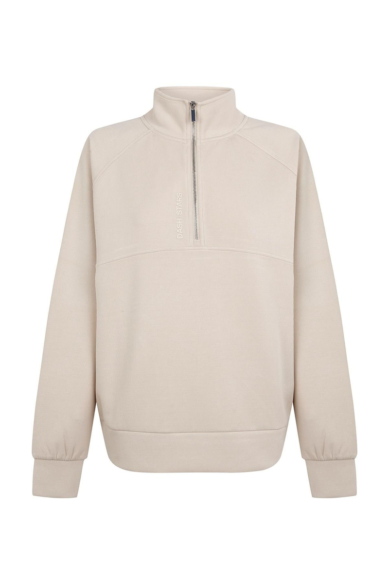 Sudadera cuello cremallera beige
