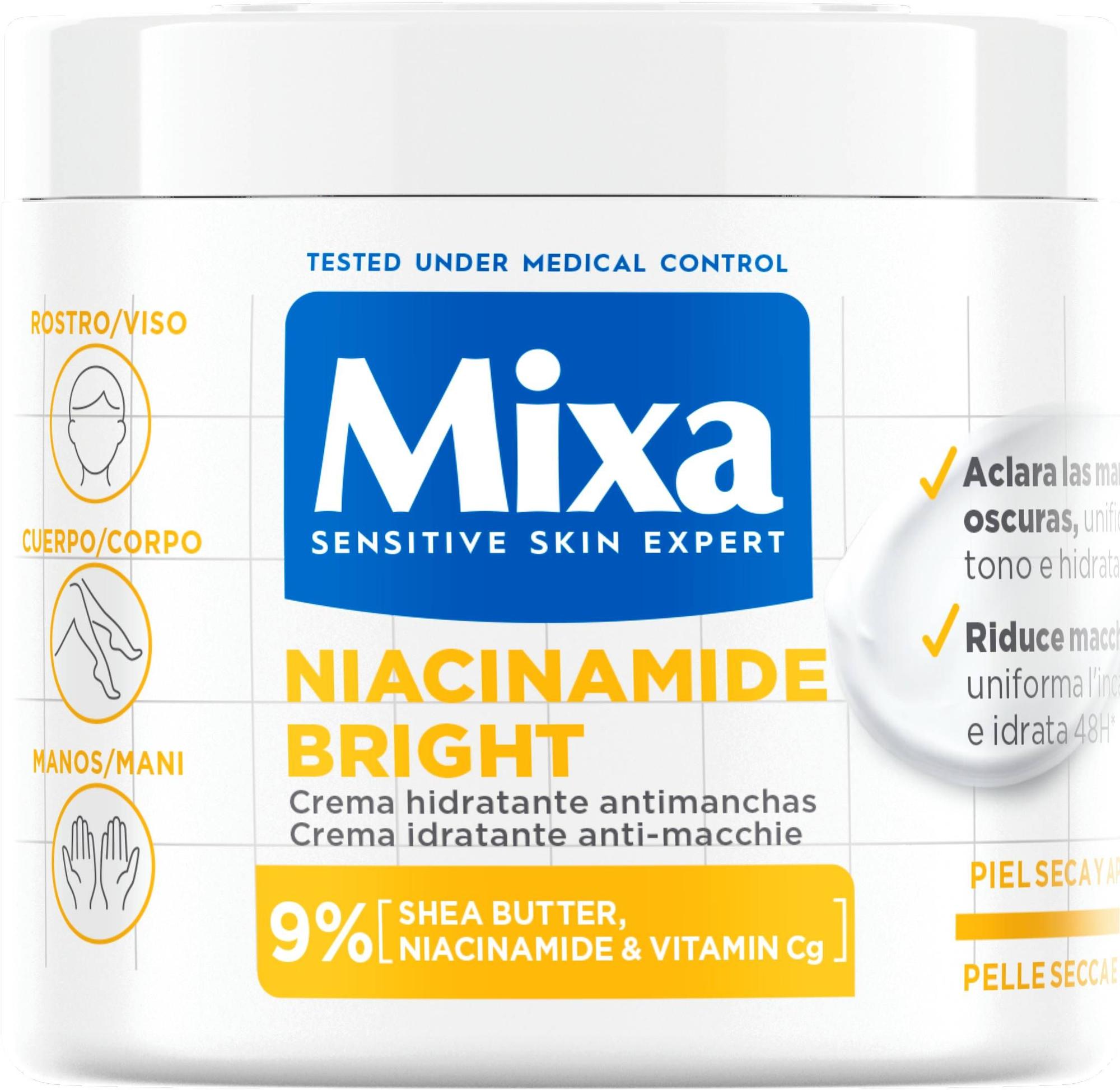 Crème hydratante anti-taches de la gamme Niacinamide Bright de Mixa.