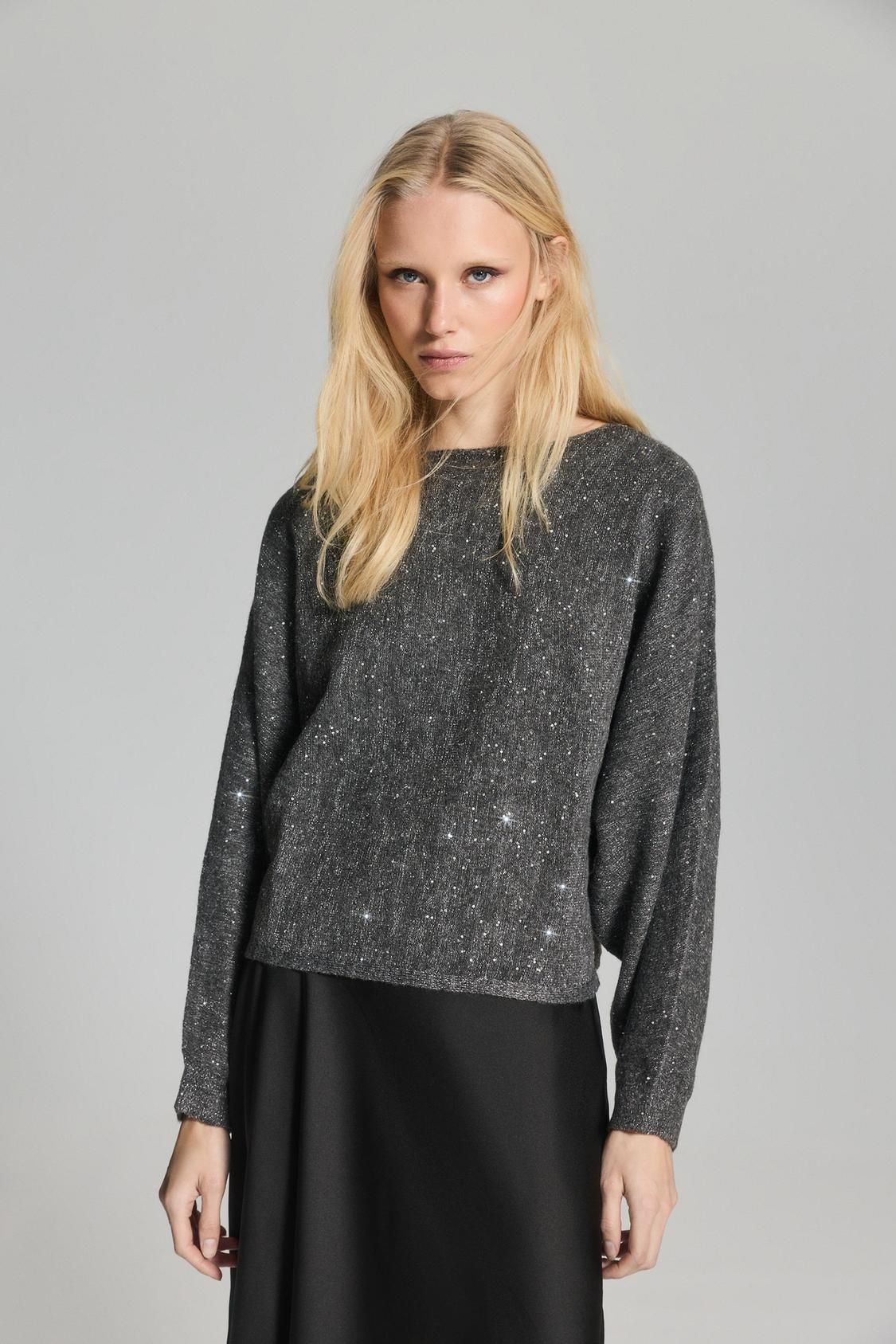 Pull en maille pailletée à manches chauve-souris