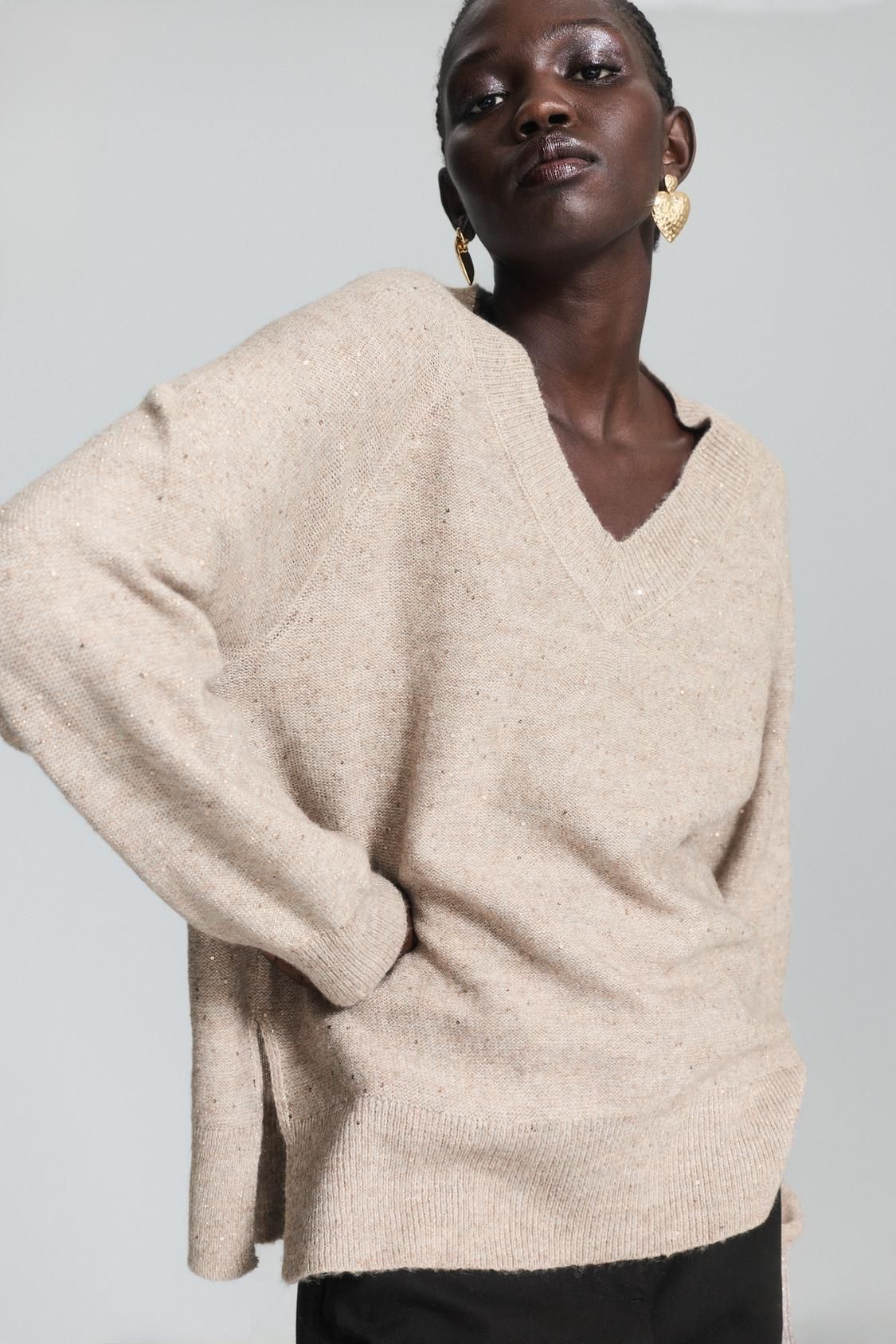 Pull en maille à sequins beige