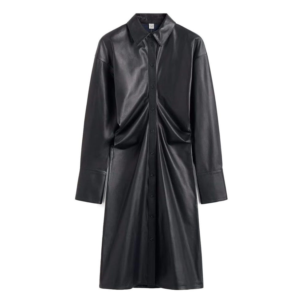 Robe chemise en cuir froncée