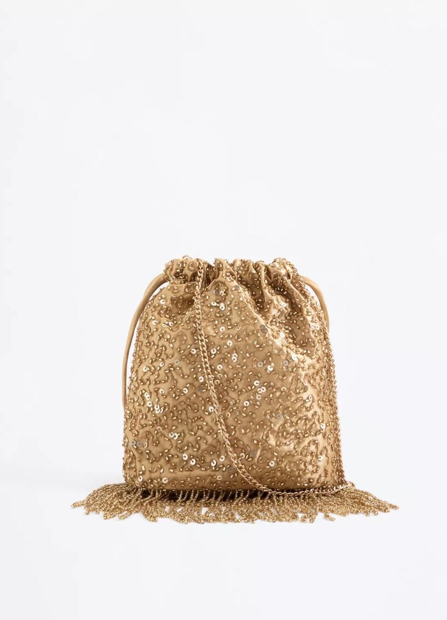 Sac seau à sequins dorés