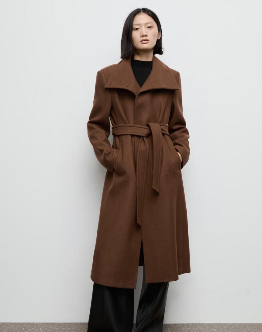 Manteau long en laine Manteco marron chocolat