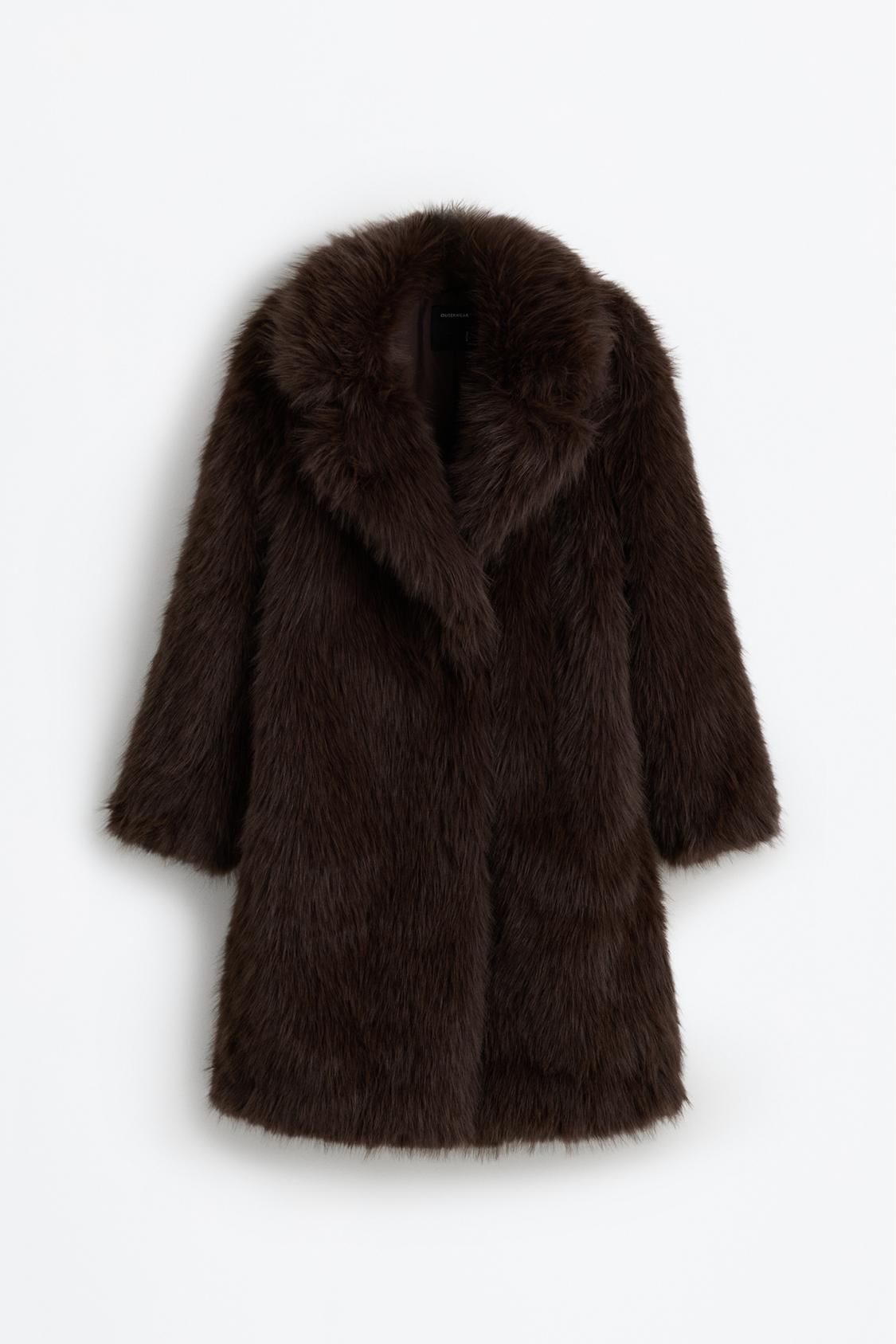 Manteau long en fourrure marron chocolat